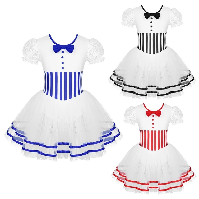 Girls Christmas Leotard Dress Dance Costume Ice Skating Shiny Striped Figure