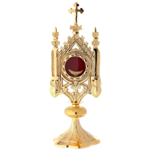 Reliquiario ottone dorato gotico teca 9 cm
