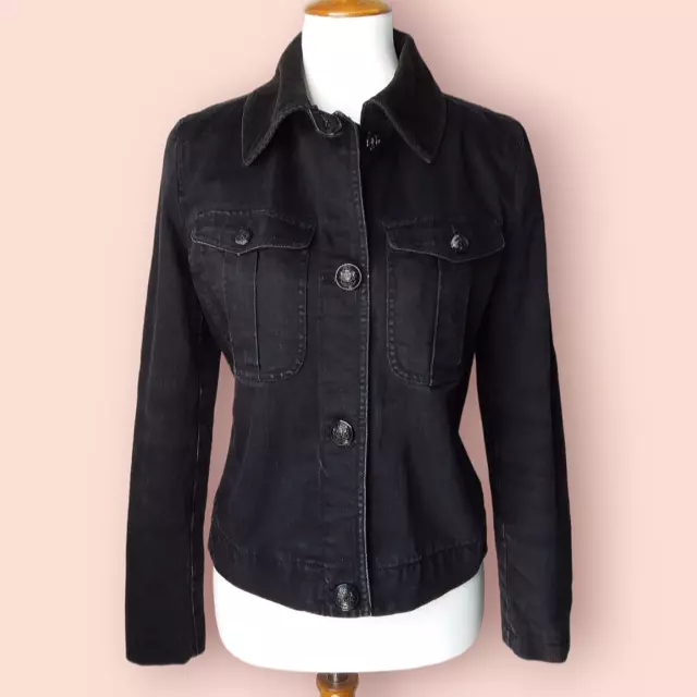 Vtg LRL Lauren Jeans Co Ralph Lauren Black Denim Jacket Size Medium Cord Collar
