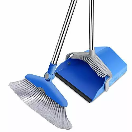 Dustpan and Broom Set with Comb Stand up Broom and Dust Pan Set with Long Han...