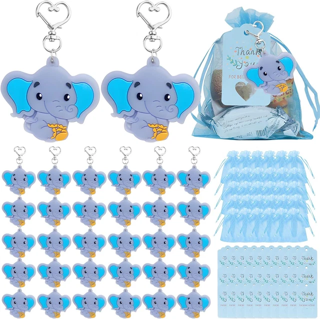 XunHe 30 pz Set portachiavi orecchini elefante blu, bomboniere baby shower per ospiti,
