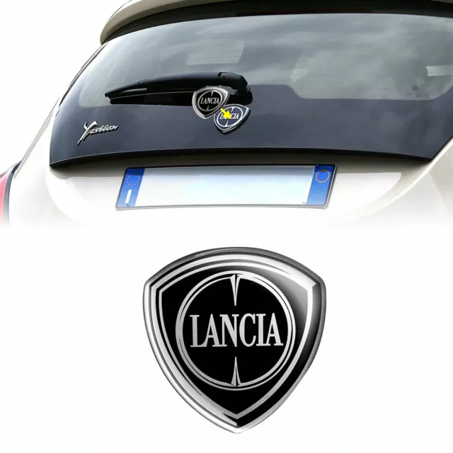 Lancia Adesivo 3D Ricambio Logo Scudetto Ufficiale, Posteriore Black