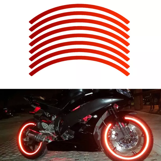 16x For 17-19" Strips Car Motorbike Reflective Red Rim Wheel Tape Sticker Decals