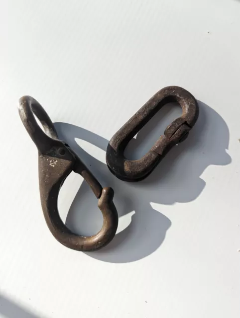 2 metal bronze boat hook nautical clip - antique vintage hardware
