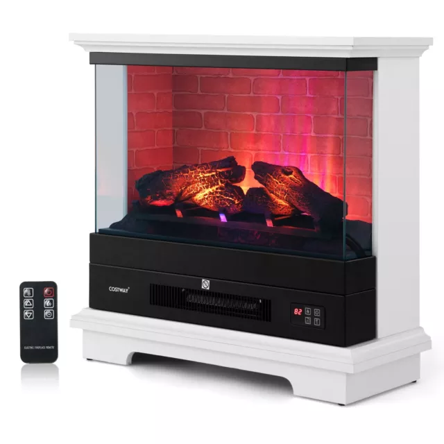 Freestanding Electric Fireplace 2000W Fireplace Heater W/ 3-Level Vivid Flame