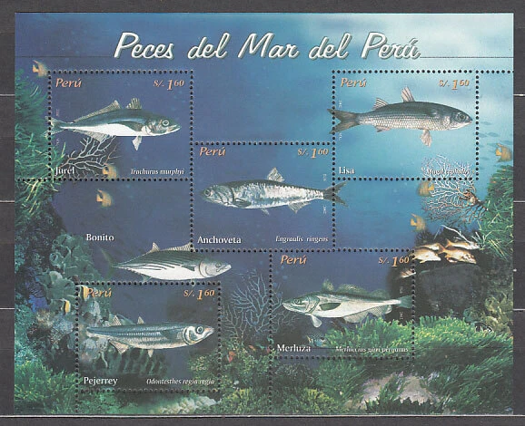Peru - Post 2004 Yvert 1411/5 MNH Fauna. Fische