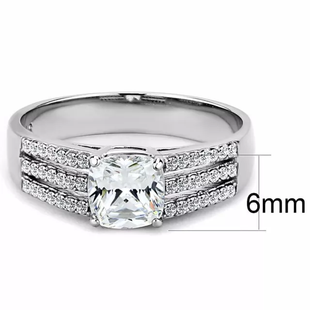6x6mm Cushion Cut CZ Stainless Steel Delicate Womens Wedding Anniversary Ring