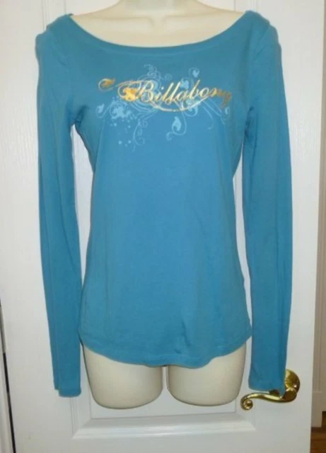 Billabong M Junior Long Sleeve Tee Gold Foil Turquoise EUC