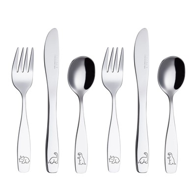 3 x Coltelli Da Pranzo Sicuri EXZACT Posate Per Bambini 9 Pezzi Set/In Acciaio Inossidabile/Utensile Per Bambini 3 x Cucchiai Gatto Coniglio 3 x Forchette Per Bambini Cane Mucca Design 