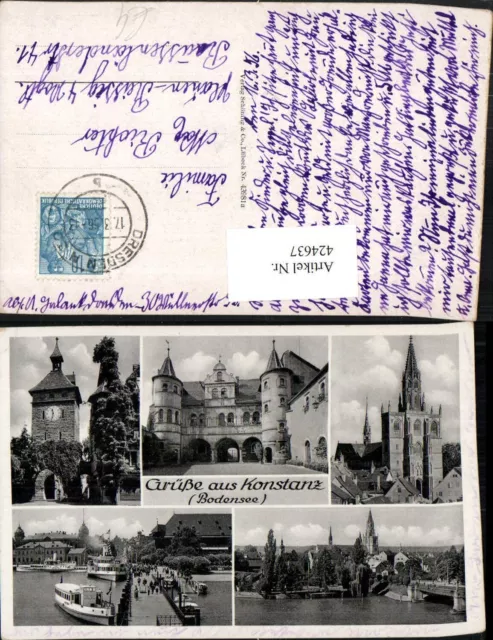424637,Konstanz am Bodensee Teilansicht Kirche Turm Tor Hafen Mehrbildkarte