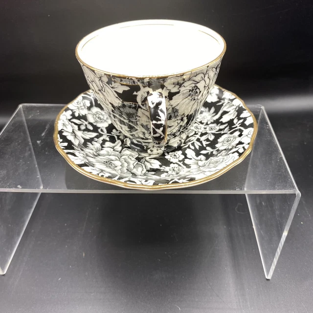 Vtg Royal Winton Grimwades PEONY, Black White Flowers Cup & Saucer Chintz Coffee 3