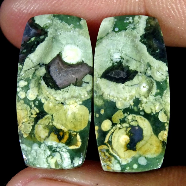 22.50Cts Natürlich Regenwald Jaspis Paar Rhyolite Kissen Cabochon Lose Edelstahl