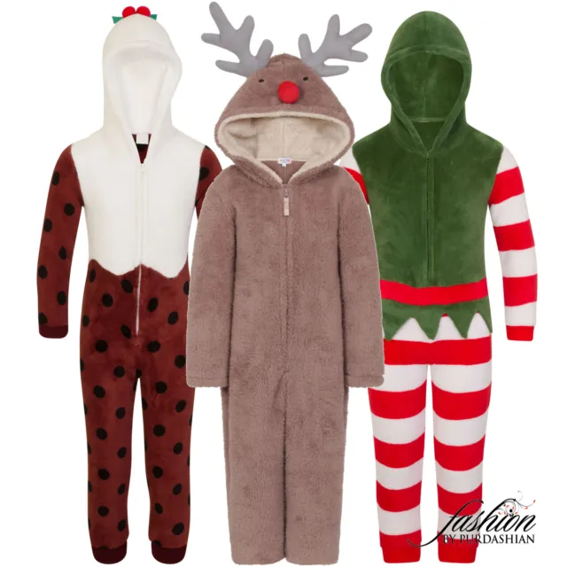 Christmas 1Onesie Girls Boys Novelty Fleece Santa Fancy Dress Costume Nativity