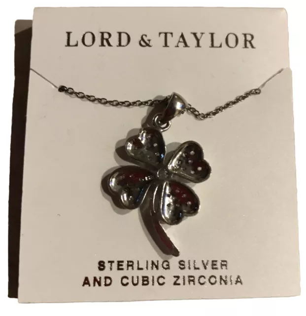 LORD & TAYLOR Sterling Silver Four-Leaf Clover Necklace New Rare NWT $80 🍀 2