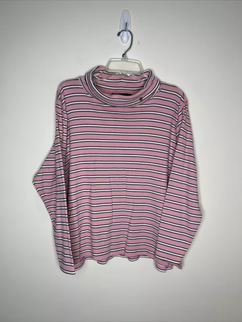 Tommy Hilfiger Women's 3X  Pink Black White Striped Long Sl CowlTurtleneck  Top