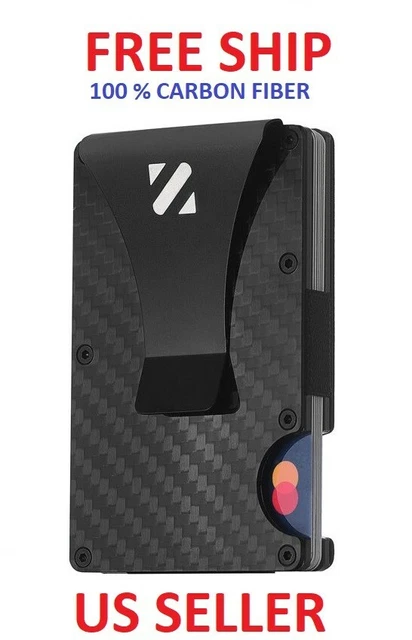 Mens RFID Blocking Slim Money Clip Carbon Wallet Credit Card Holder Open Box