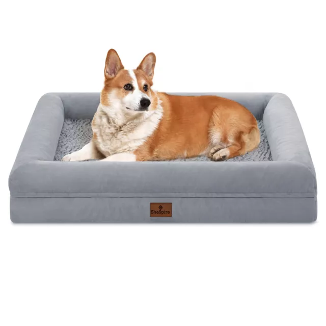 Medium Gray Dog Bed Orthopedic Memory Foam Pet Sofa w/ Removable Cover & Bolster