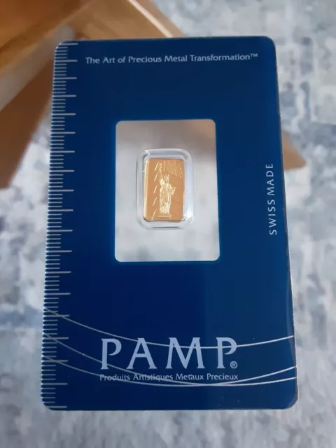 1 X 1 Gram Solid Gold Lady Liberty Bar By Pamp Sealed In Certicard