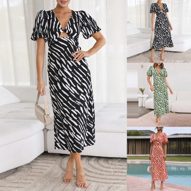 Kurzärmliges Damenkleid atmungsaktiv weiblich Urlaub hohl bedruckt