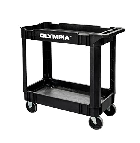 2-Shelf Plastic Utility Cart - Supports Up to 500 lbs, Ergonomic Handle -