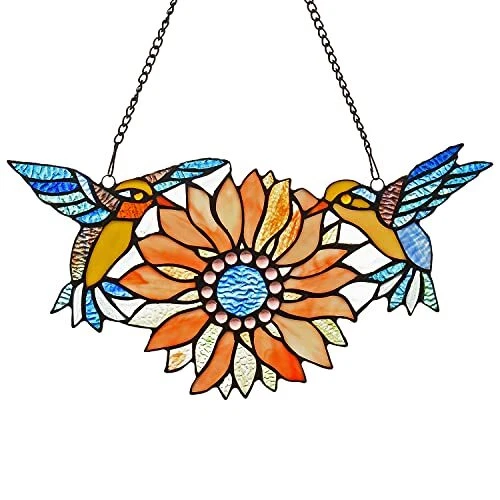 Stained Glass Window Hangings Sunflower Birds Window Panels Suncatchers Art H...