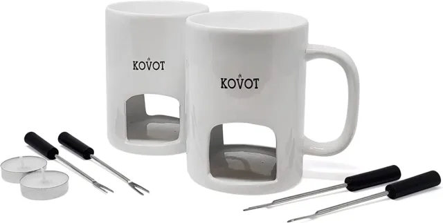 KOVOT Personal Ceramic Fondue Mugs (Set of 2) Black or White