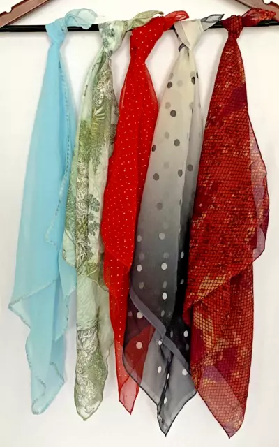 Scarf Lot Five Scarves Vintage Variety Color Style Material ~24" x ~24" Square