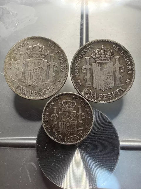 Spain silver coins x3 1896 50 cents 1881+1903 1 paseta