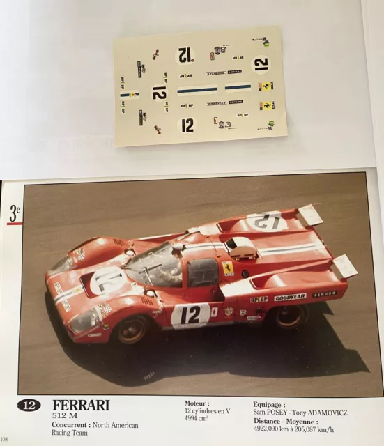 Decal Ferrari 512 M NART N° 12  3rd Le Mans 1971  1/43