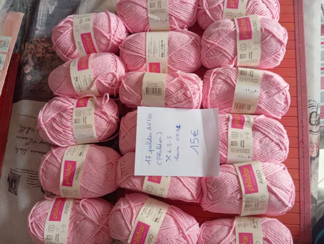 lot de 17 Pelotes de laine PHILDAR AVISO couleur Rose