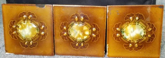 3 Antique Hand Made Majolica Wall or Floor Tiles 6" x 6" x 3/8" Thick