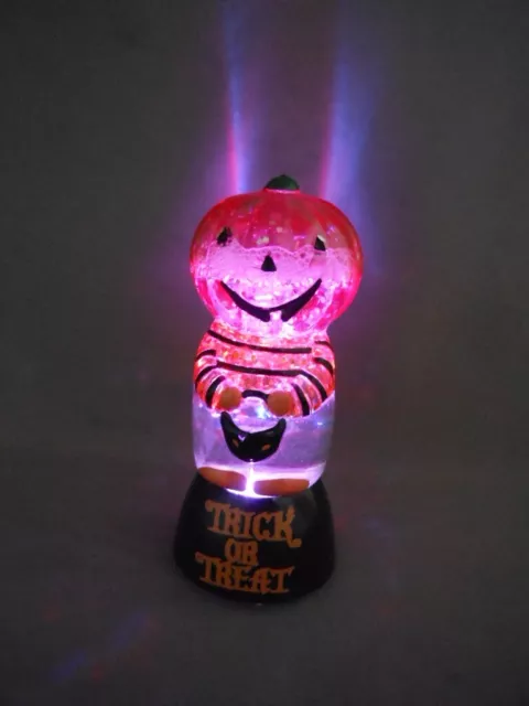 Vtg Multi Color Changing Light-up Halloween Glitter Snow Globe Jack-o-Lantern