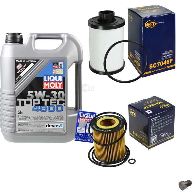 SCT Pacchetto Revisione Germania 5 L Liqui Moly 3756 Top Tec 4600 5W-30 per Opel