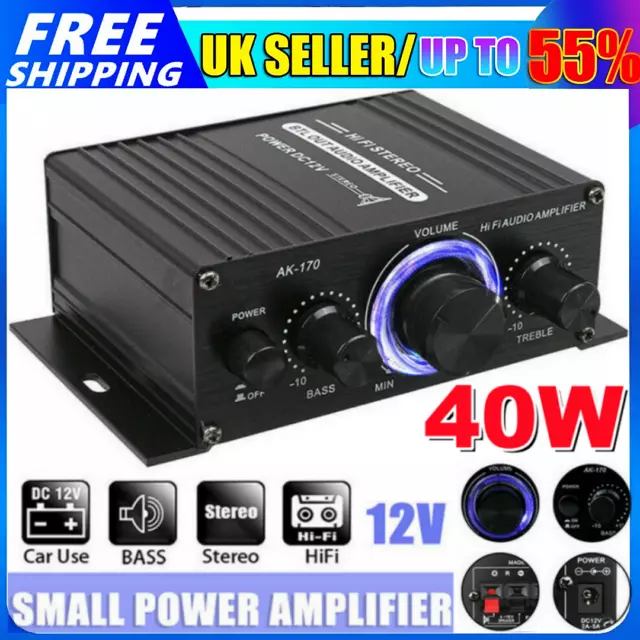 UK DC 12V HiFi Power Amplifier Mini Small Audio Digital Stereo Car FM AMP Home