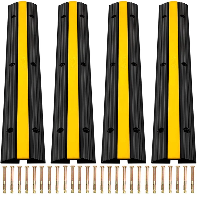 4 Pack of 1-Channel Driveway Rubber Speed Bumps Heavy Duty Wire Cord Cover