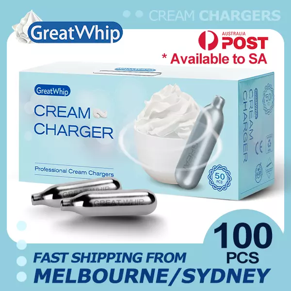 WHIPPED CREAM CHARGERS GREATWHIP 8G 100 PCS (50 PACKS X 2) PURE AVAILABLE to SA