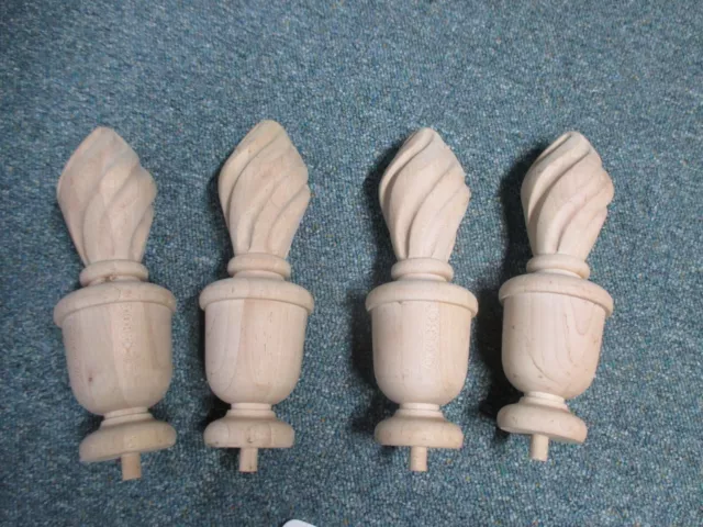 Set of 4 Solid Wood Finials 1 1/2" Tall  x3 3/4" across widest point-5/8"L peg