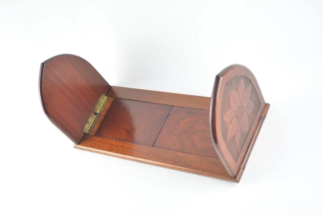 Antique book slide rack shelf, adjustable, hand made mahogany, quality item