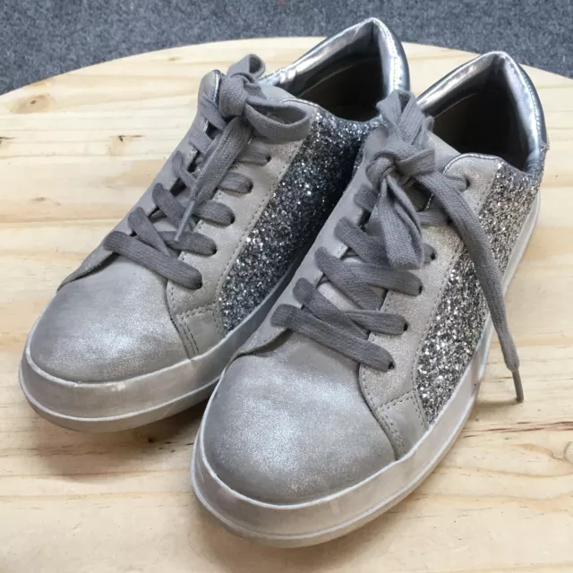 Mossimo Supply Co Shoes Womens 8 Sneakers Silver Gray Faux Leather Lace Up Low 3