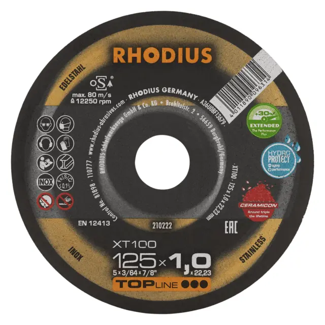 RHODIUS Extradünne Trennscheibe für Stahl & Edelstahl XT100 EXTENDED Ø 125 mm