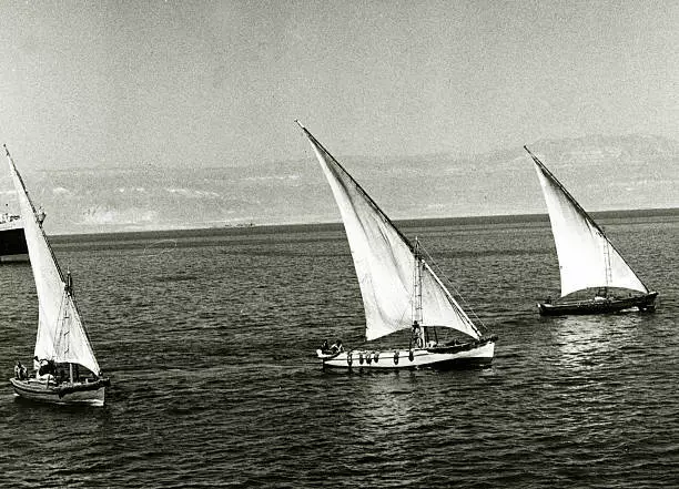 Arab dhows in the Gulf of Suez Egypt in 1930 OLD PHOTO