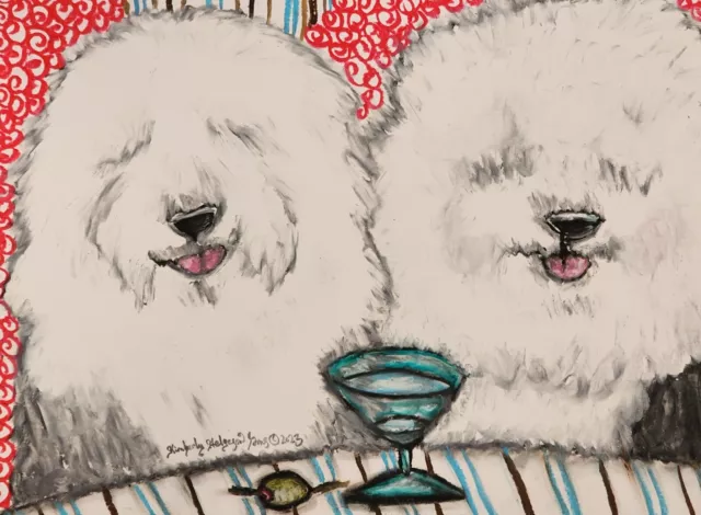 OLD ENGLISH SHEEPDOG drinking a Martini 8 x 10 Dog Art Print Signed Artist KSams