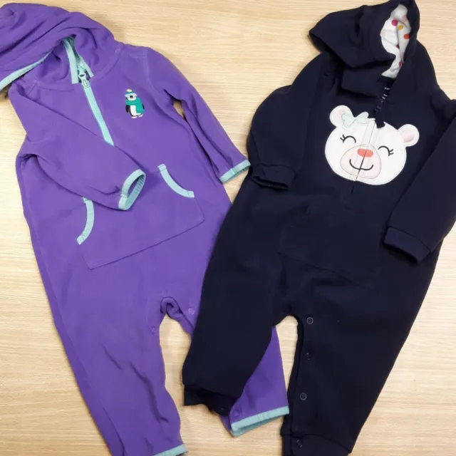 Carters Baby Girls Fleece Hooded One Piece Outfit Bundle  9 Months