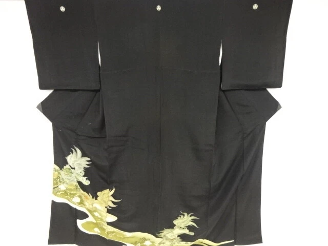 80246# Japanese Kimono / Antique Tomesode / Embroidery / Lion