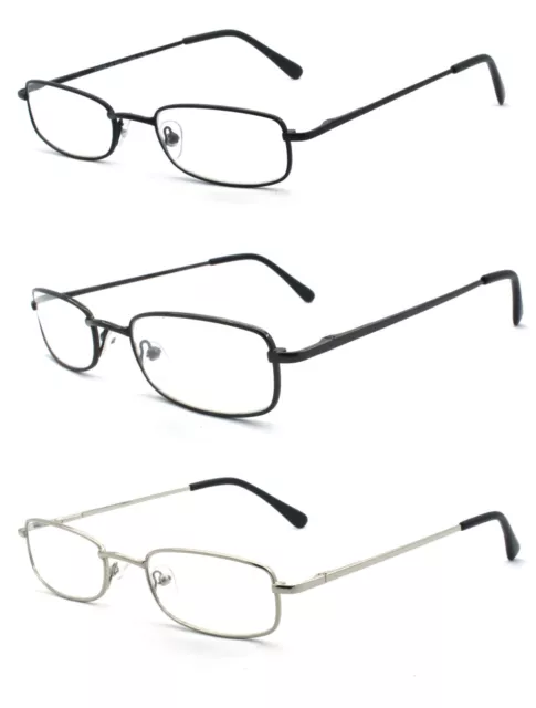 EYE ZOOM 3 Pack Classic Readers Rectangular Metal Reading Glasses for Men  Women