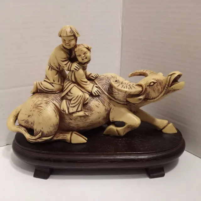 Vintage Bull Statue Figurine W/People Arnart 1985 - Asian Oriental Decor 9" x 4"