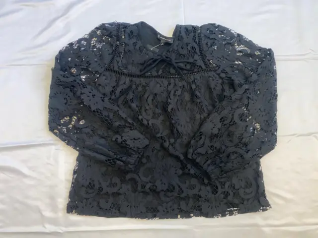 MSRP $70 Inc International Concepts Lace Tie-Neck Top Black Size Small