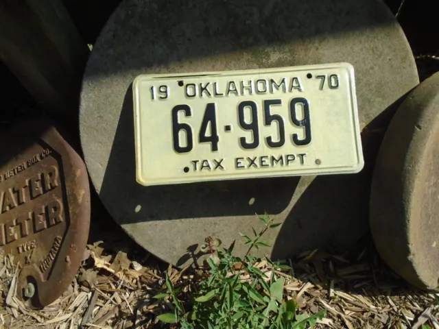 1970 OKLAHOMA OK License Plate # 64-959 Tax Exemp ORIGINAL vintage, rare type