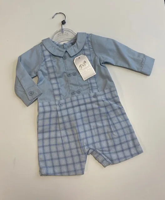 NEW Rock A Bye Baby Blue Checked Romper Shorts Spanish Outfit Baby Boys Suit