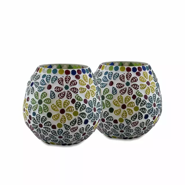 Multicolore Fleurs Verre Mosaic Bougie Support,Thé Light Support Votive,Ensemble 3